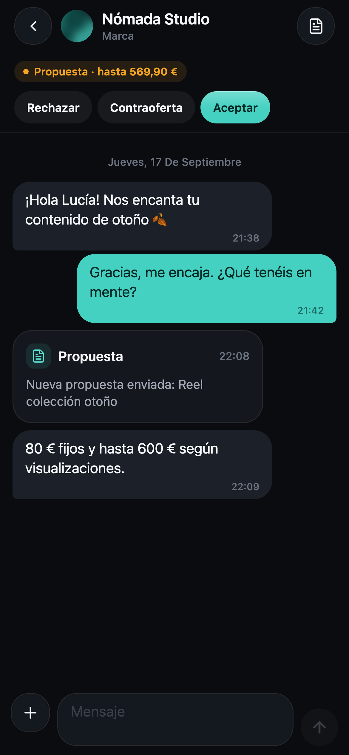 Chat de negociación en CollUp